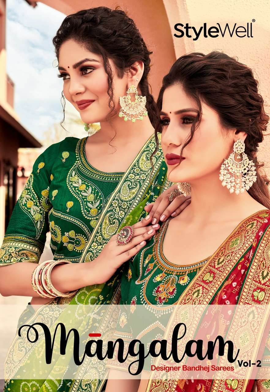 stylewell mangalam vol 2 hand print with banarasi designer fancy saree wholesaler