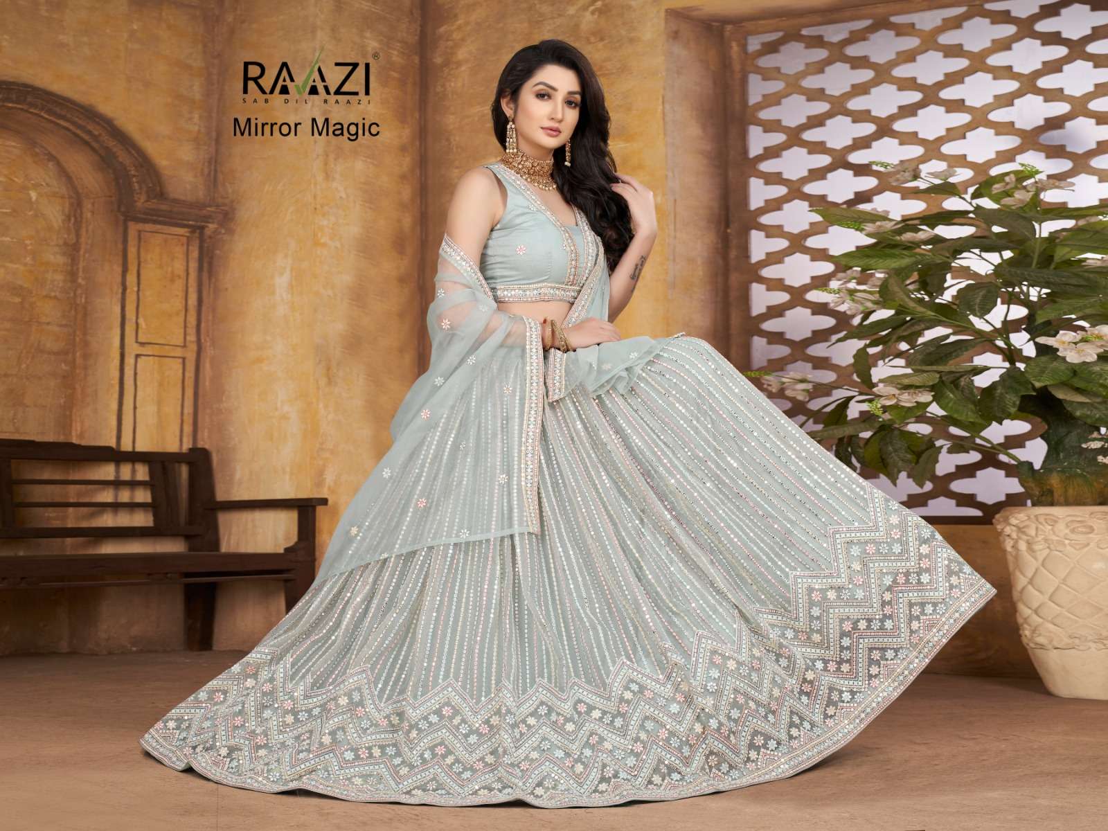 raazi mirror magic by rama fashion organza designer wedding lehengas