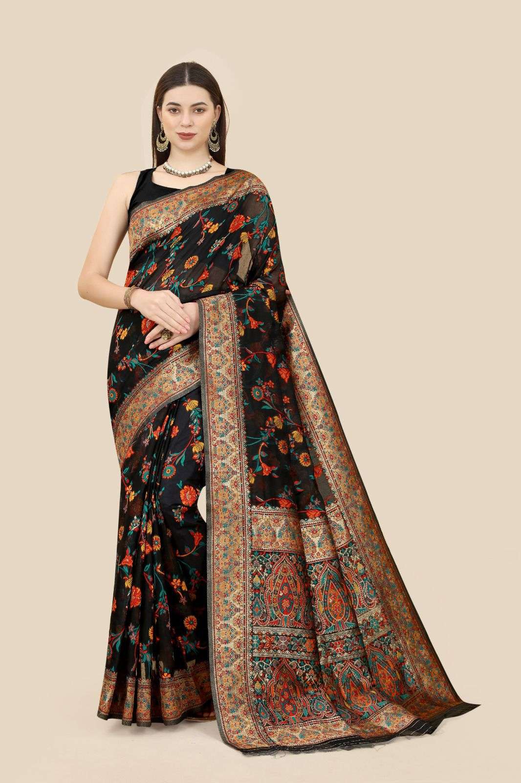 Beautiful Banarasi Cotton Weaving Silk Saree & Blouse Banarasi Cotton Silk