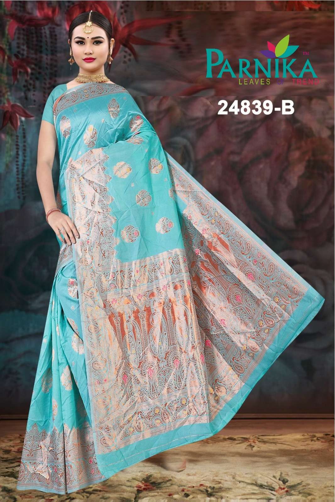 Parnika India Lichi Silk Jacquard Sarees Festive Wear Wedding Saree for Women - 24839