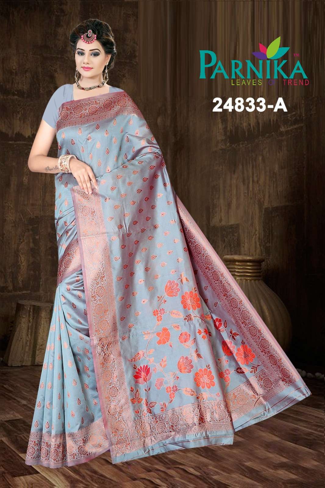 Parnika India Lichi Silk Jacquard Sarees Festive Wear Wedding Saree in Wholesale rate - 24833