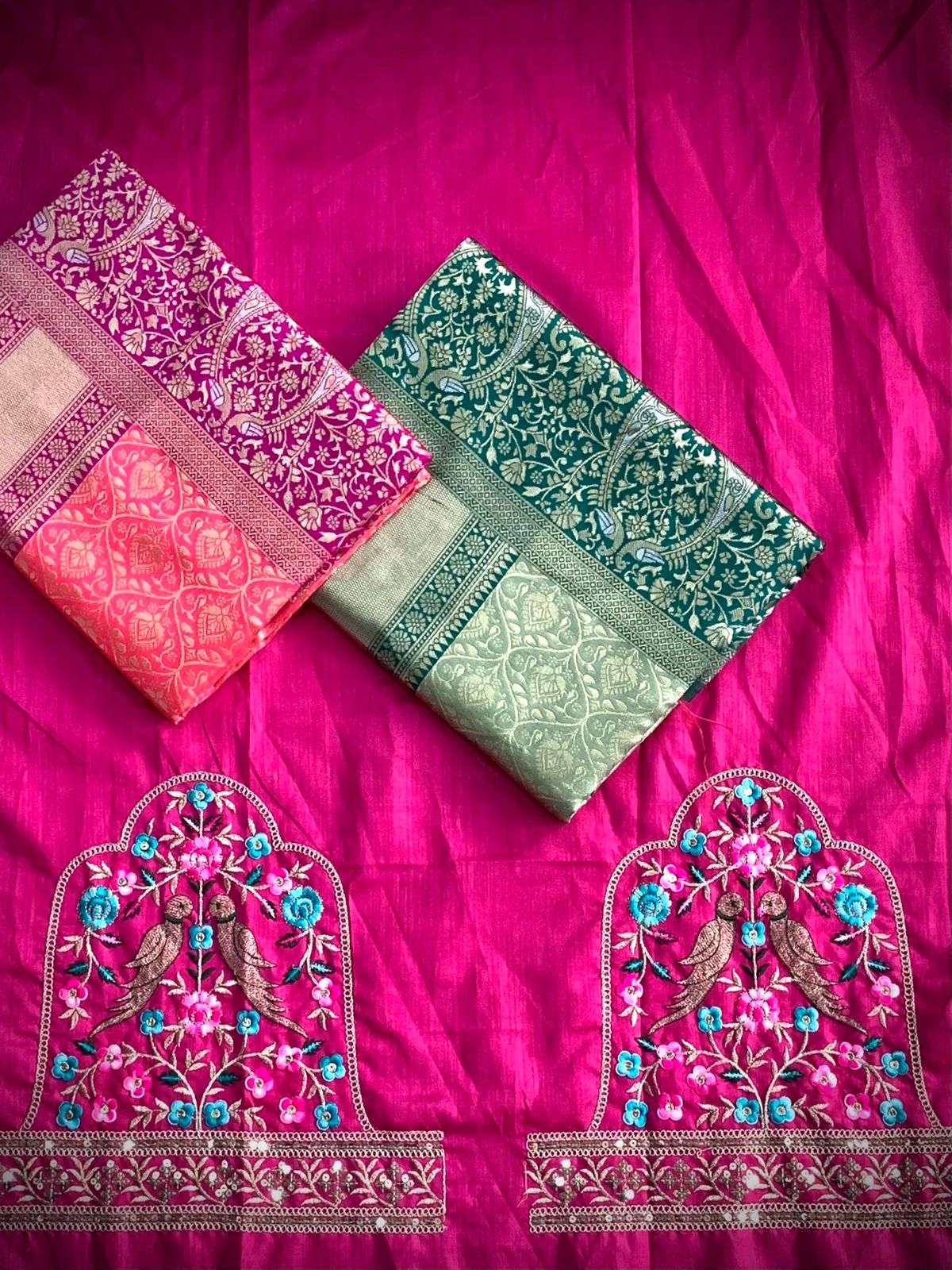 Roopam  Banarasi Weaving Silk Saree Blouse Satin Banglory with Heavy Embroidery work