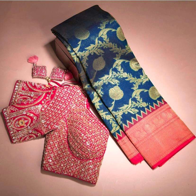 Roopam 6 Banarasi Weaving Silk Saree Blouse Satin Banglory with Heavy Embroidery work