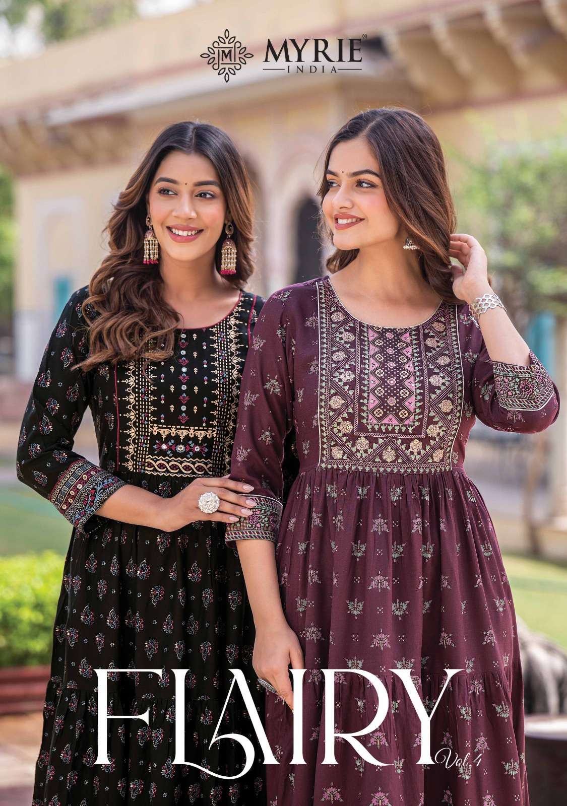 flairy vol 4 by mayree india fancy stylish look printed readymade gown supplier 