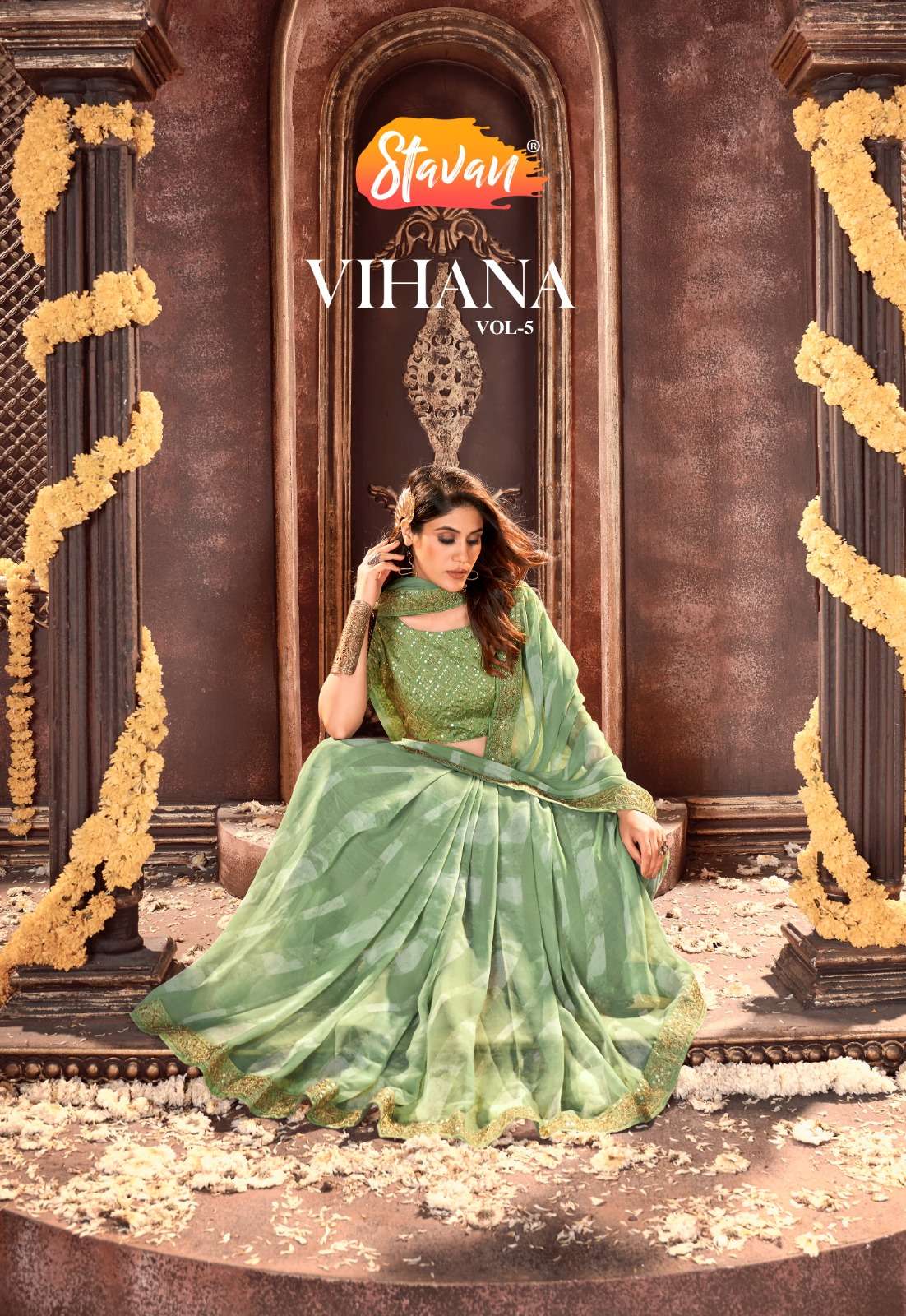 vihana vol 5 by stavan georgette embroidery border saree with designer blouse wholesaler
