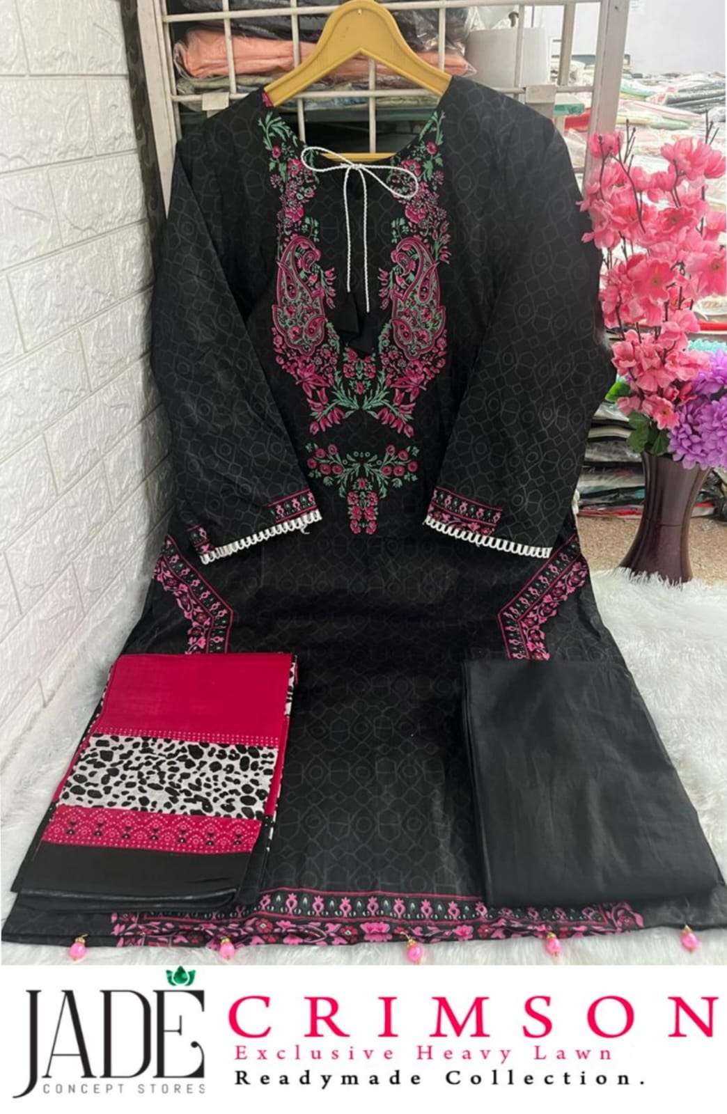 crimson black design jade concept store readymade pakistani salwar kameez combo set