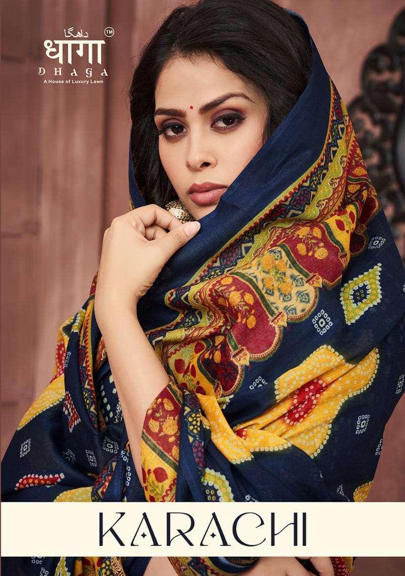 dhaga present karachi cambric cotton bandhani digital print salwar suits collection