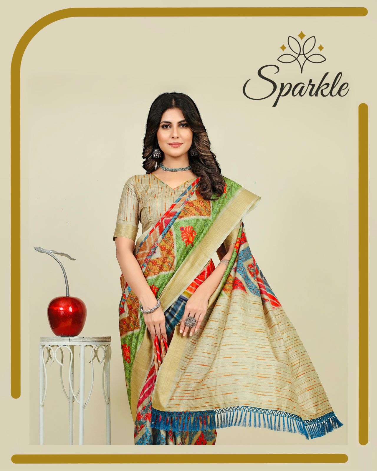 sparkle kotha digital print fancy saree with blouse peice collection