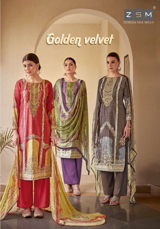 z s m present golden velvet winter wear hot velvet designer suits