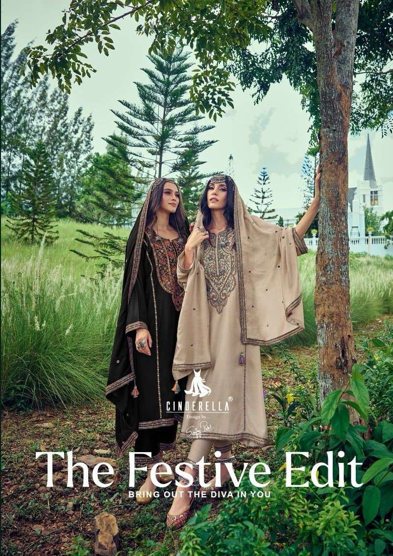 cinderella present the festive edit winter wear pashmina embroidery work suit material catalog