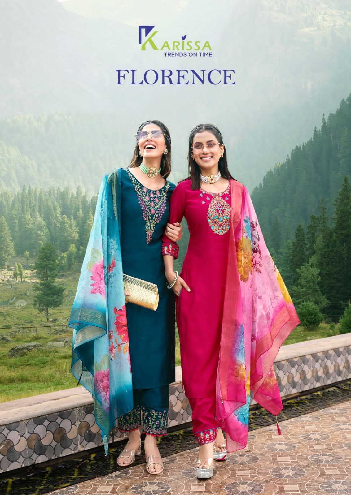 florence by karissa fullstitch party wear top bottom dupatta with thread work 