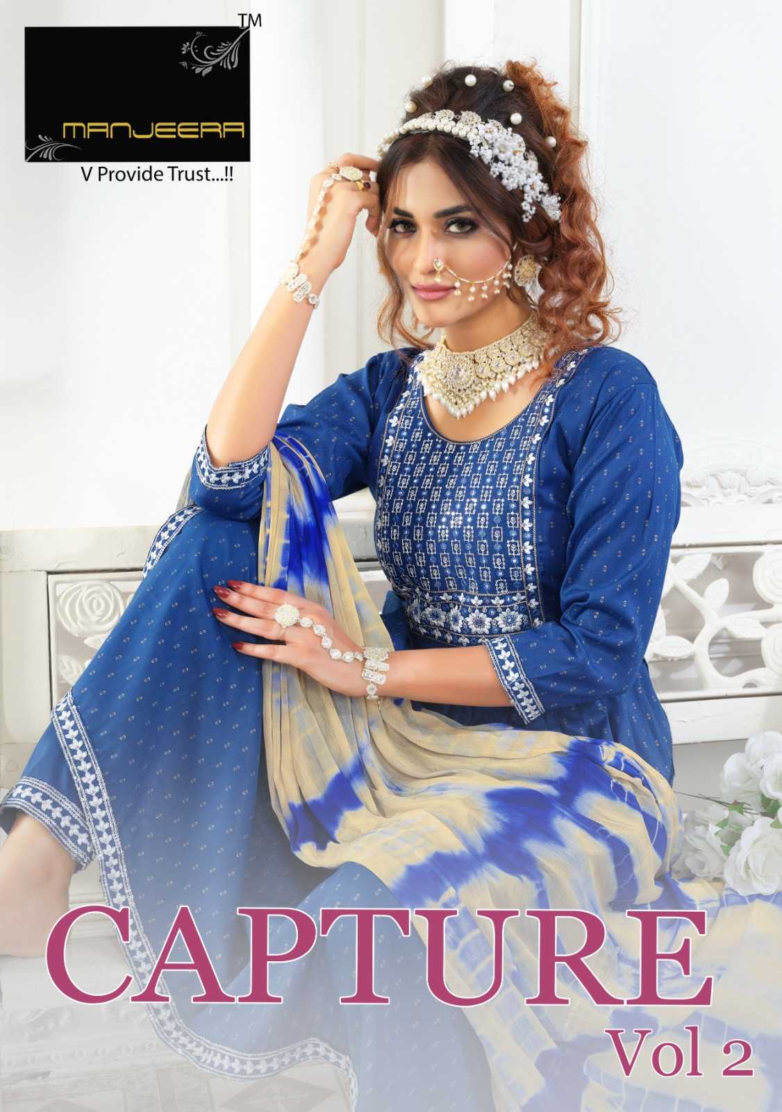 manjeera launch capture vol 2 new fancy collection readymade 3pcs nayra cut set