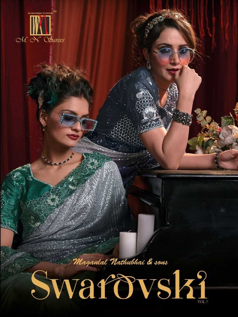mn saree launch swarovski vol 7 designer wedding sarees and beautiful red lehenga catalog