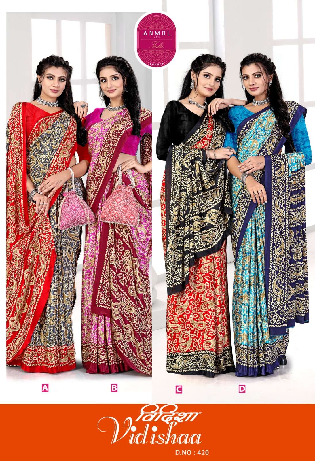 anmol tex vidishaa fancy italian crape digital print casual sarees supplier