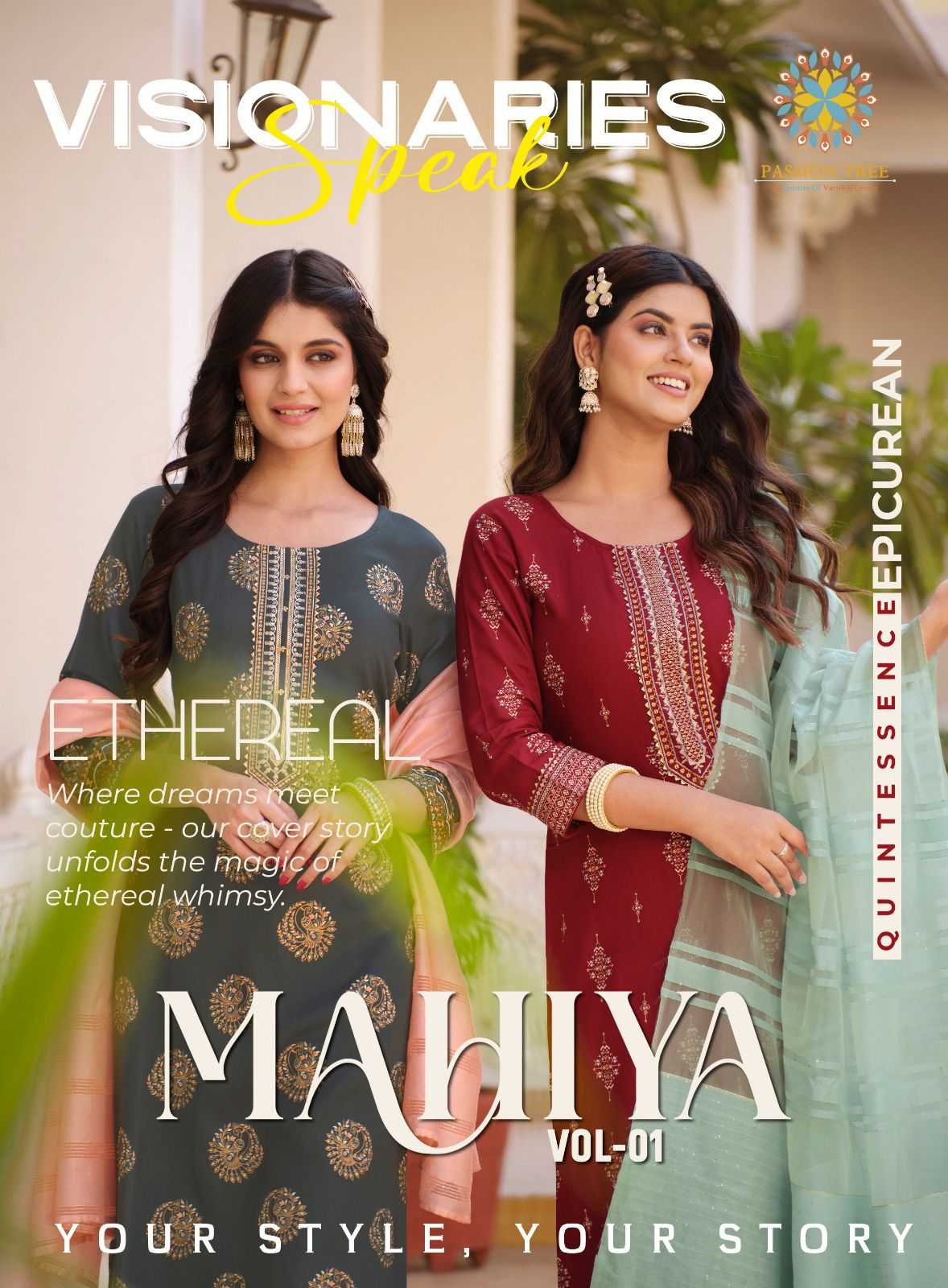 passion tree mahiya vol 1 fancy straight kurti with pant and jacquard dupatta catalog
