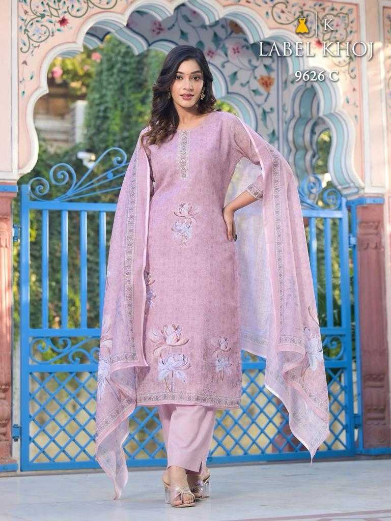 label khoj poster 9626 fullstitch beautiful linen handwork salwar kameez