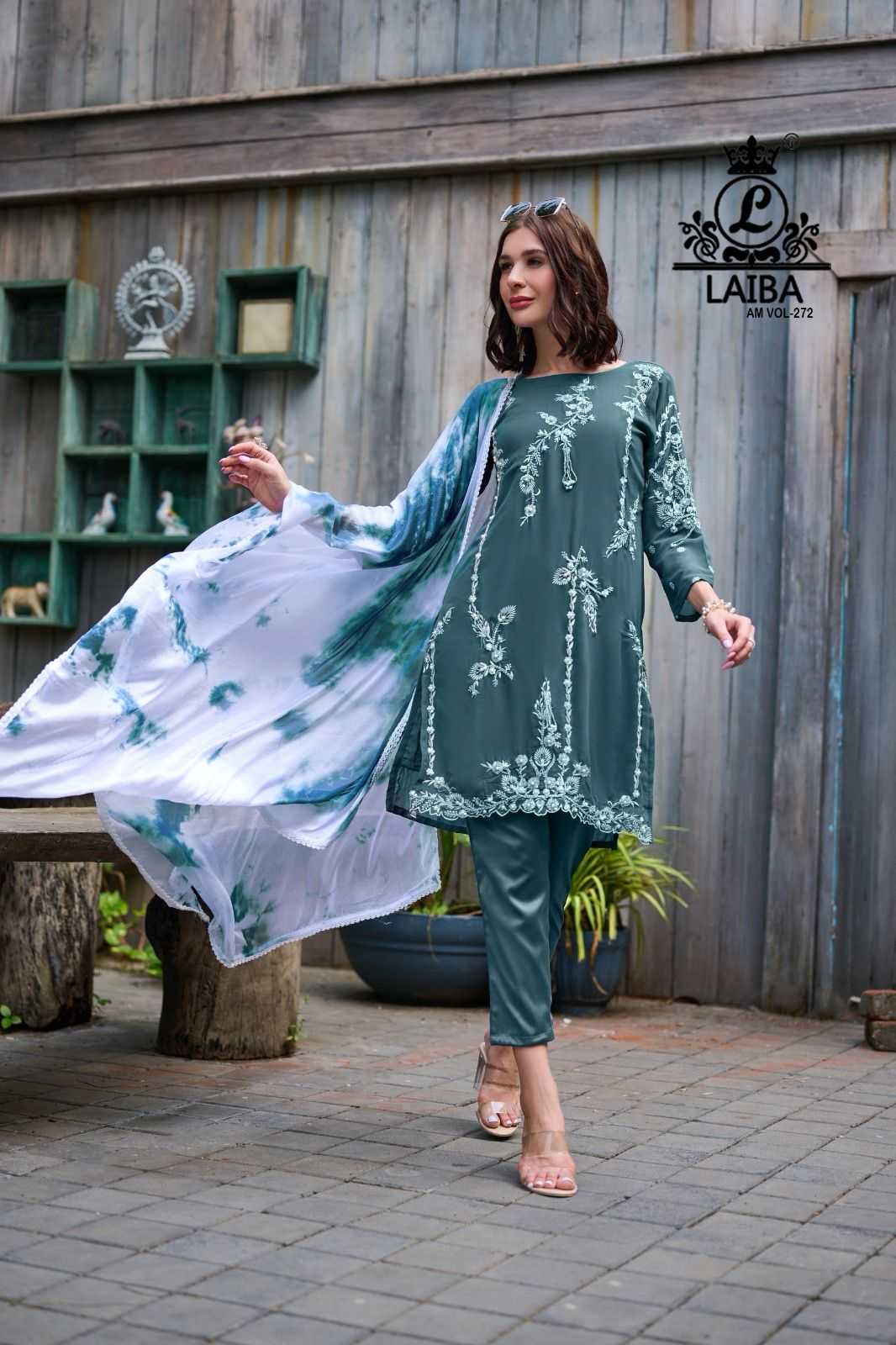 laiba designer am vol 272 festive wear pakistani kurti pant and dupatta collection
