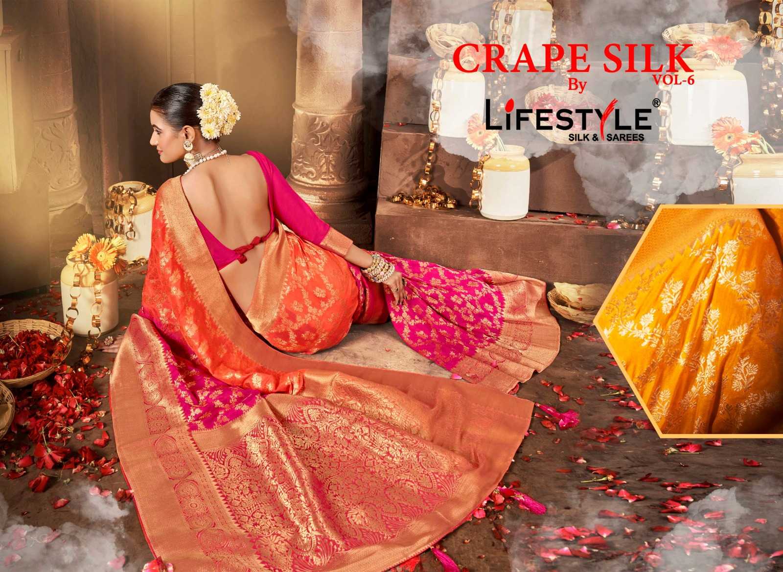 lifestyle crape silk vol 6 beautiful festive wear sarees