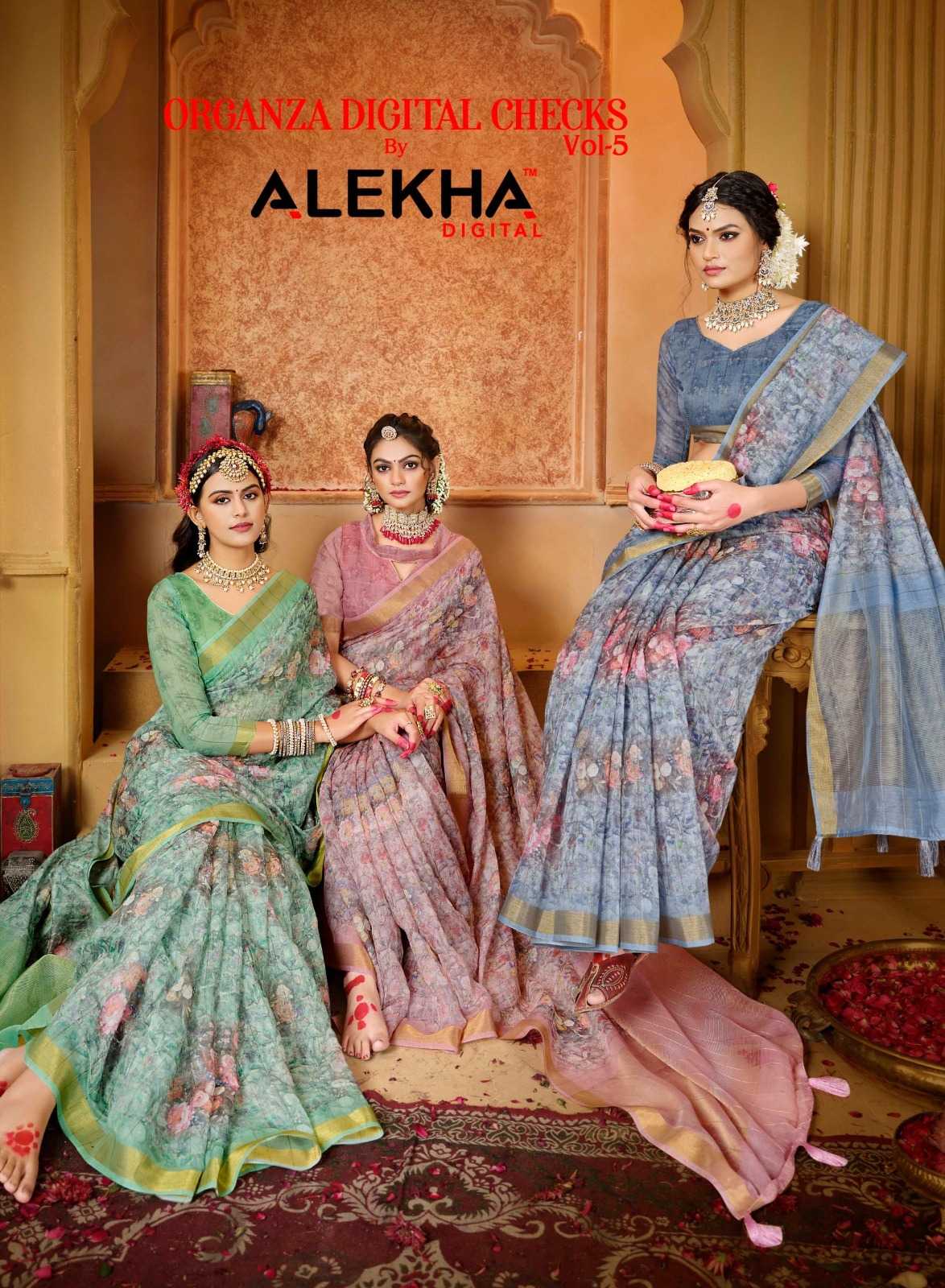 alekha organza digital checks vol 5 25411-25416 beautiful digital print sarees