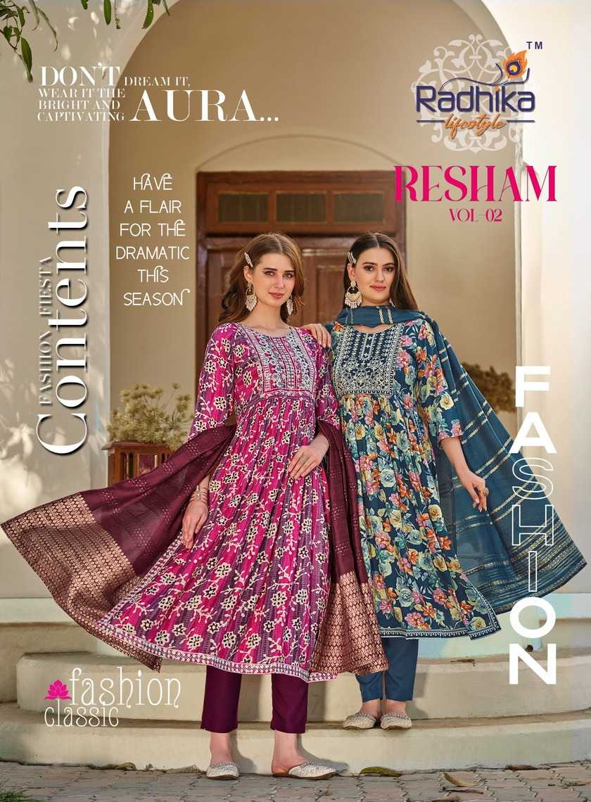 resham vol 2 by radhika lifestyle readymade beautiful colors nayra cut 3pcs set