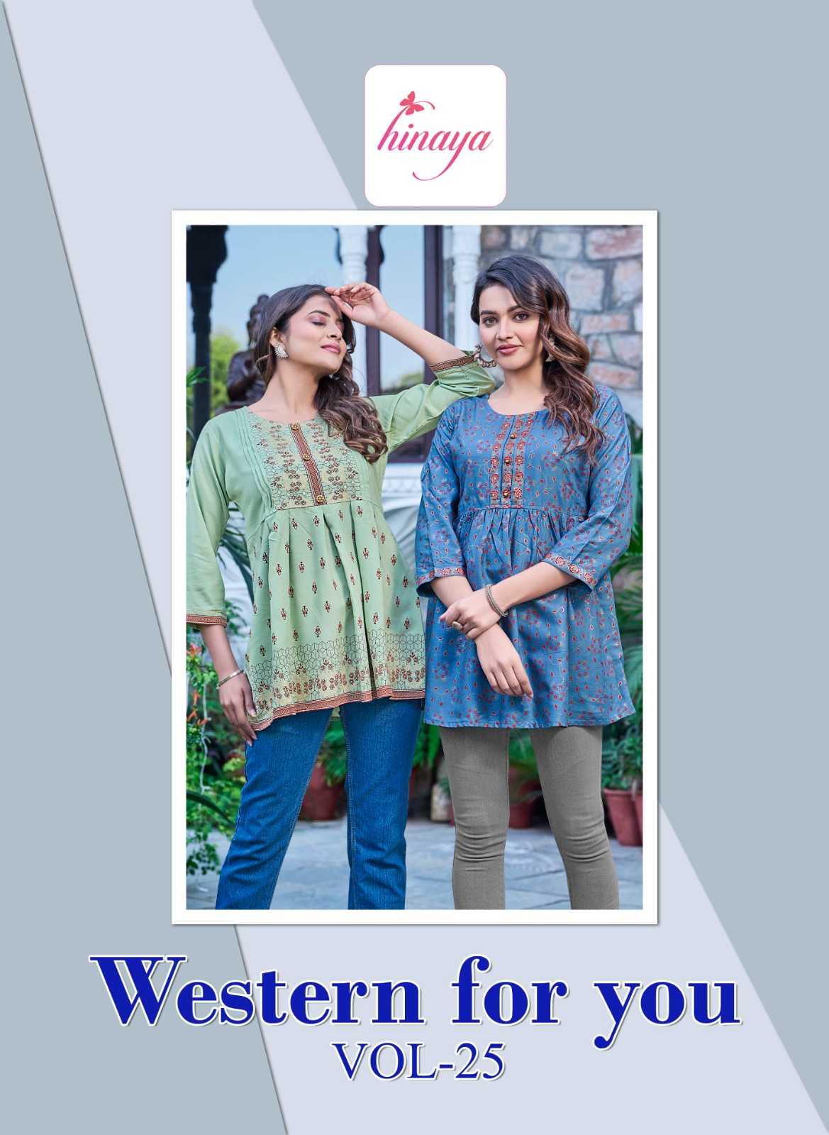 hinaya western 4 you vol 25 launch trending casual look rayon full stitch short top 