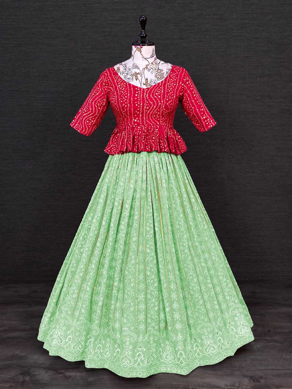 p r nnk1328pst latest fashionable wear georgette lucknowi tread work two piece lehenga set collection
