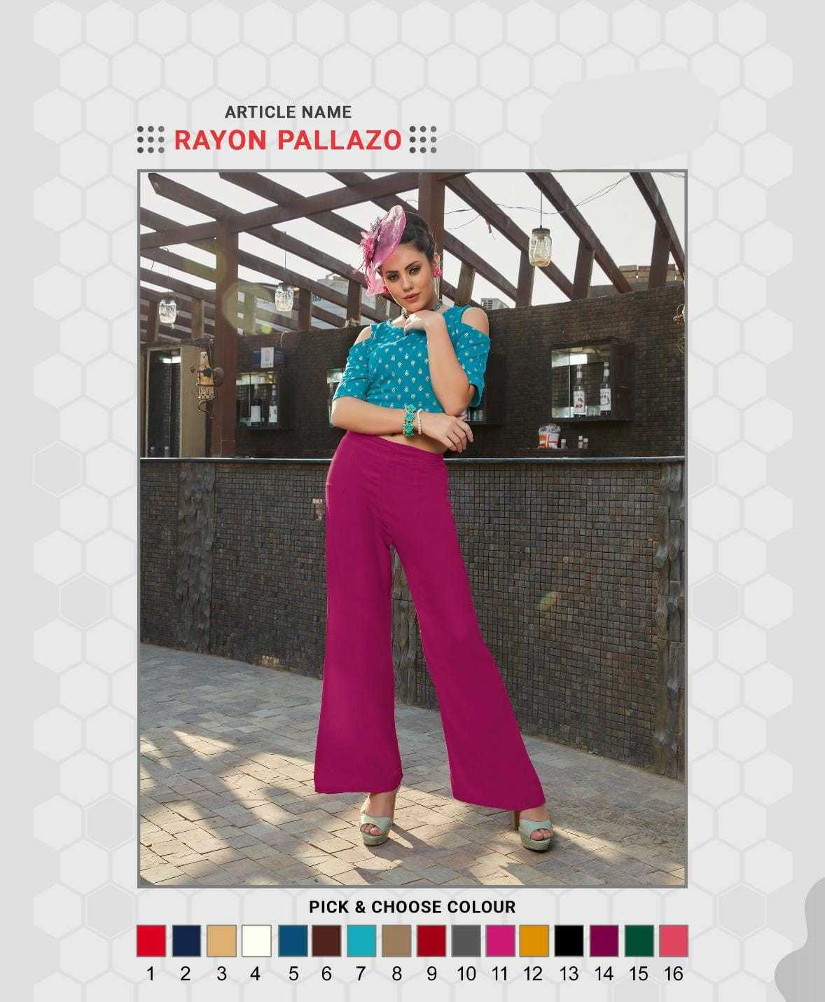 pr rayon plain plazzo good looking daily wear readymade collection
