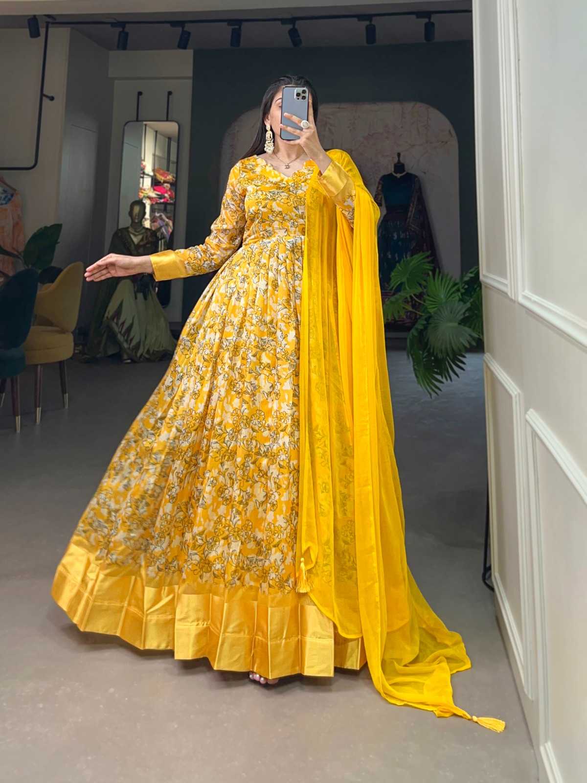 pr ynf5015 function wear readymade tussar silk gown with dupatta 