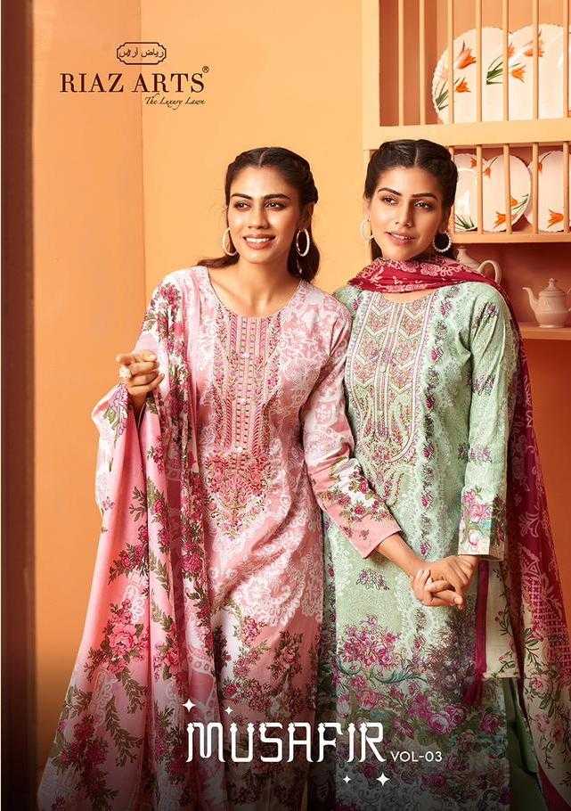 riaz artz musafir vol 3 latest simple pure karachi lawn Pakistani dress material