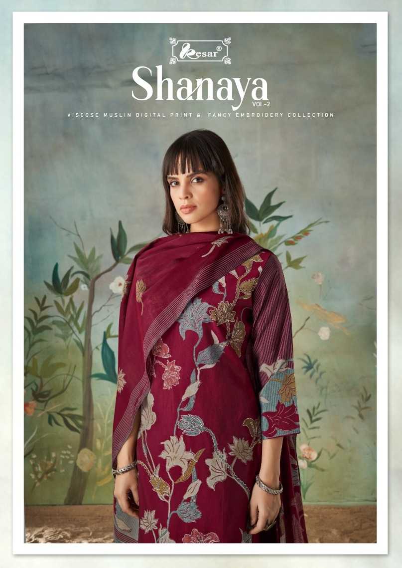 shanaya vol 2 by kesar latest stylish pure musline digital foil print with embroidery wok salwar kameez dress material