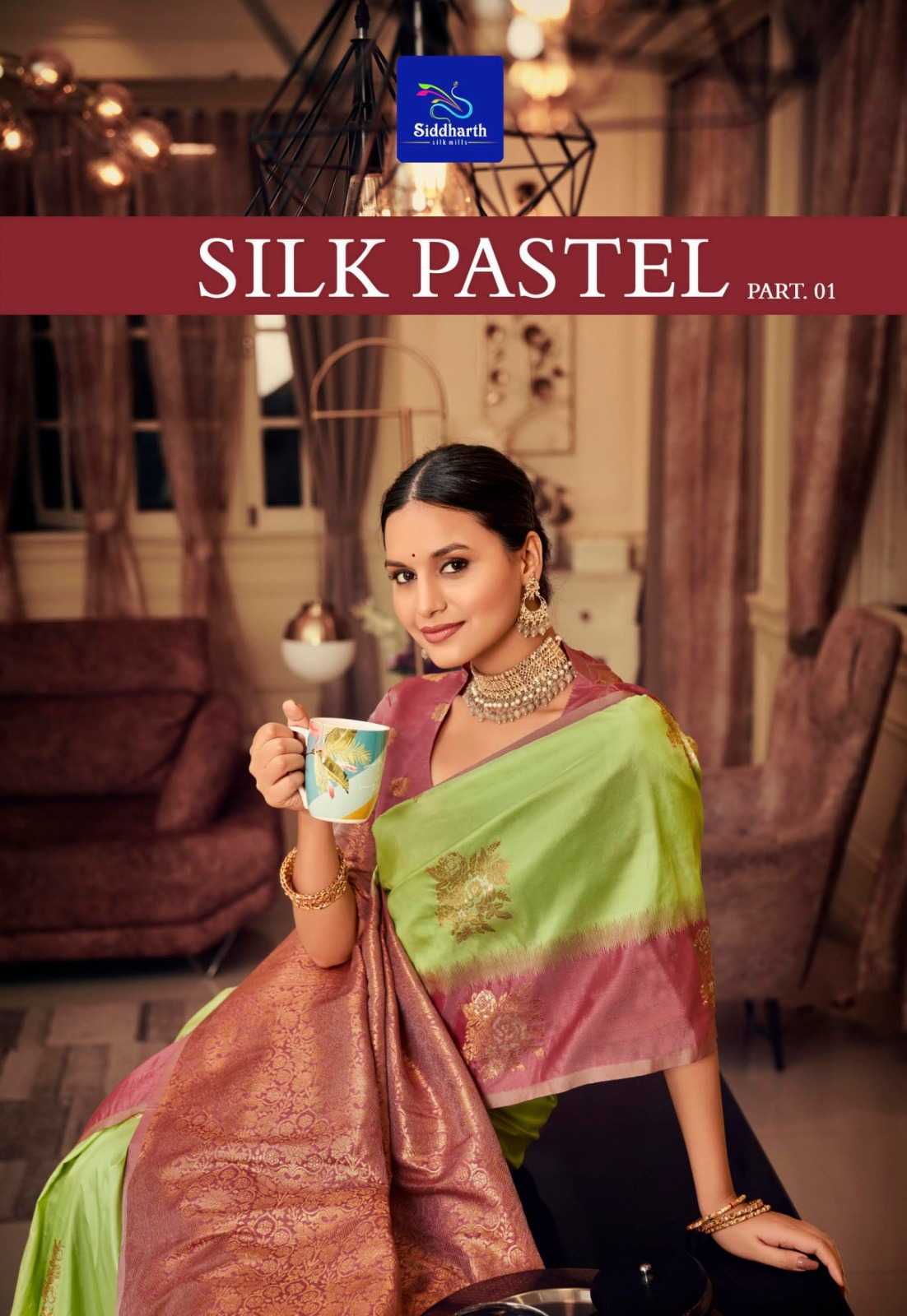 Siddharth silk pastel beautiful function wear silk saree supplier