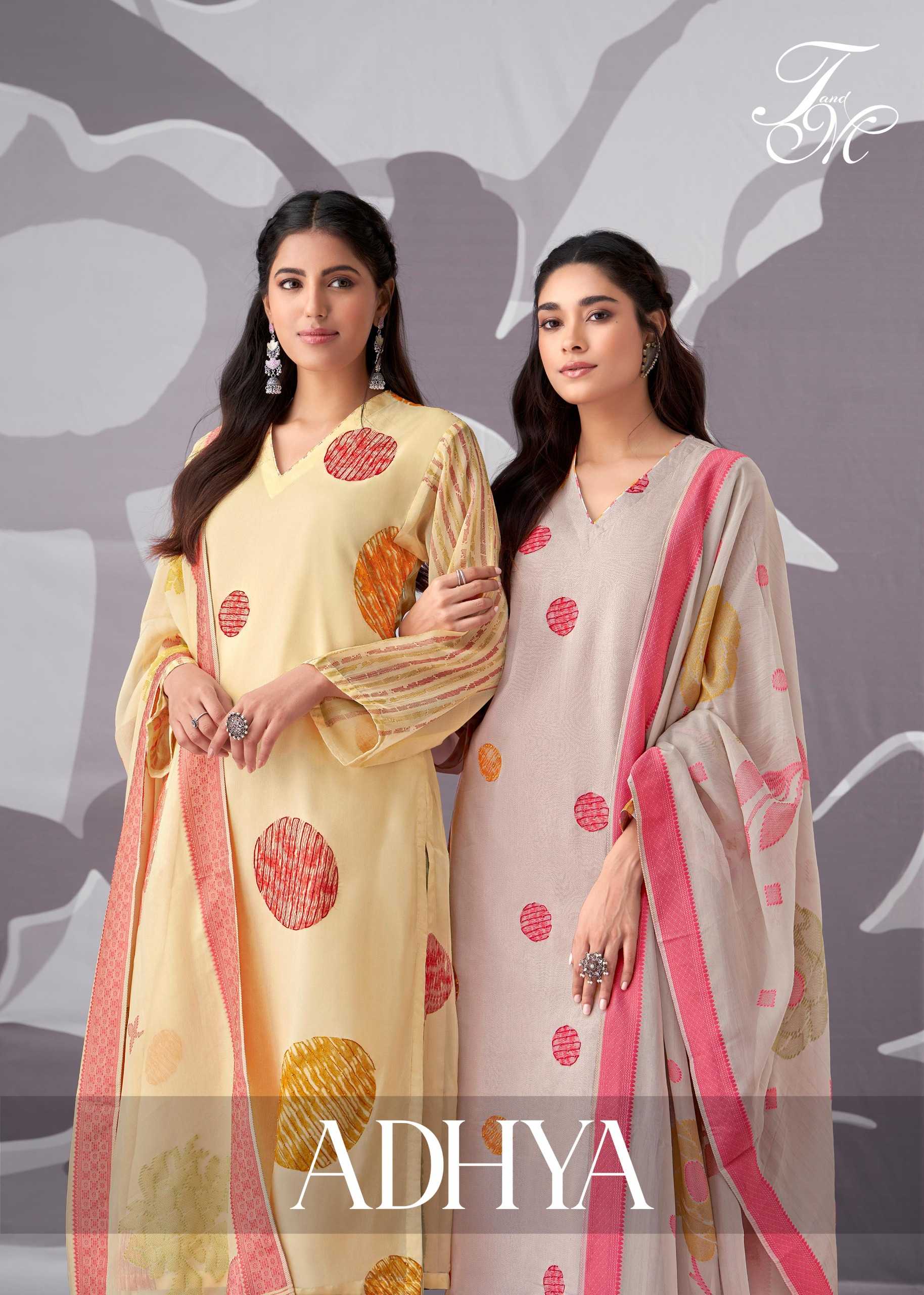 t & m designer adhya organza silk occasion wear dress material wholesaler 