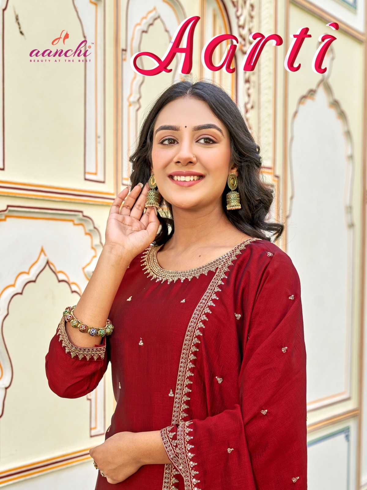 aarti by aanchi kurti traditional wear full stitch vichitra salwar suit catalog