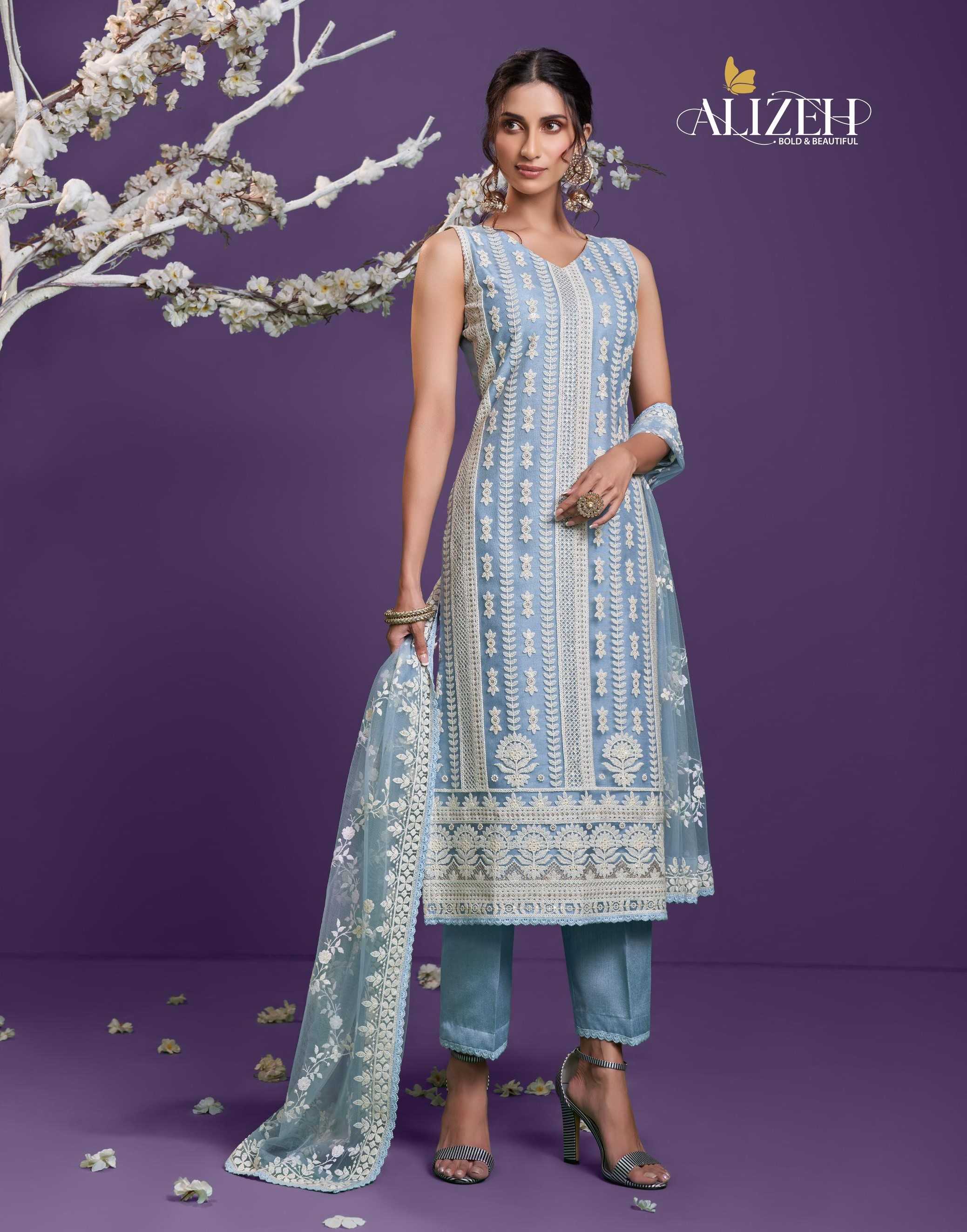 alizeh official lucknowi 2024 & 2025 butterfly net stylish unstitch salwar suit wholesaler