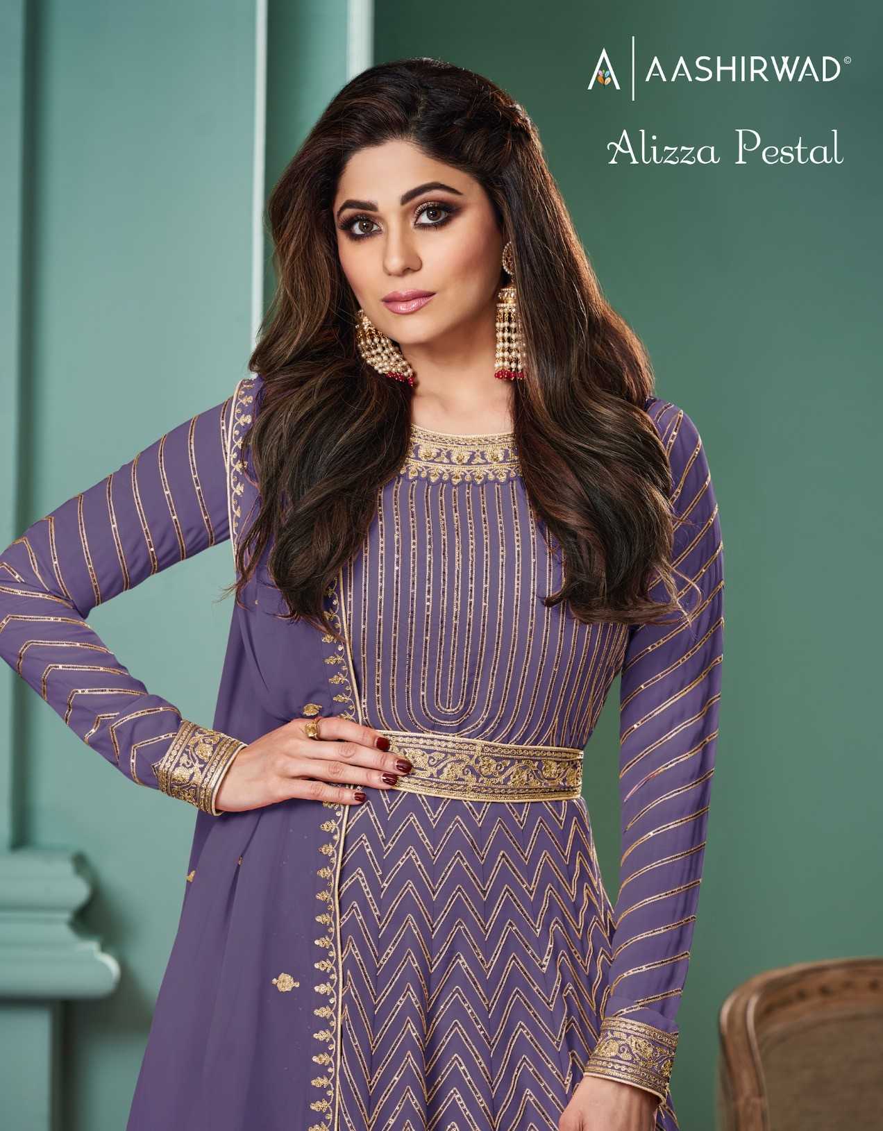 alizza pestal by aashirwad creation new trendy ethnic style fully stitch long gown set   