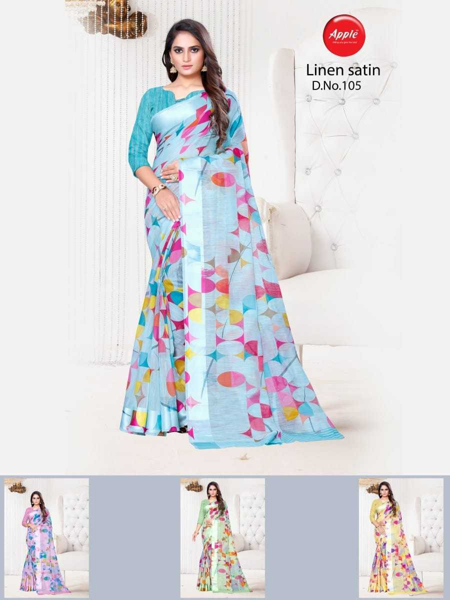 apple sarees new style linen satin soft linen saree with blouse exports