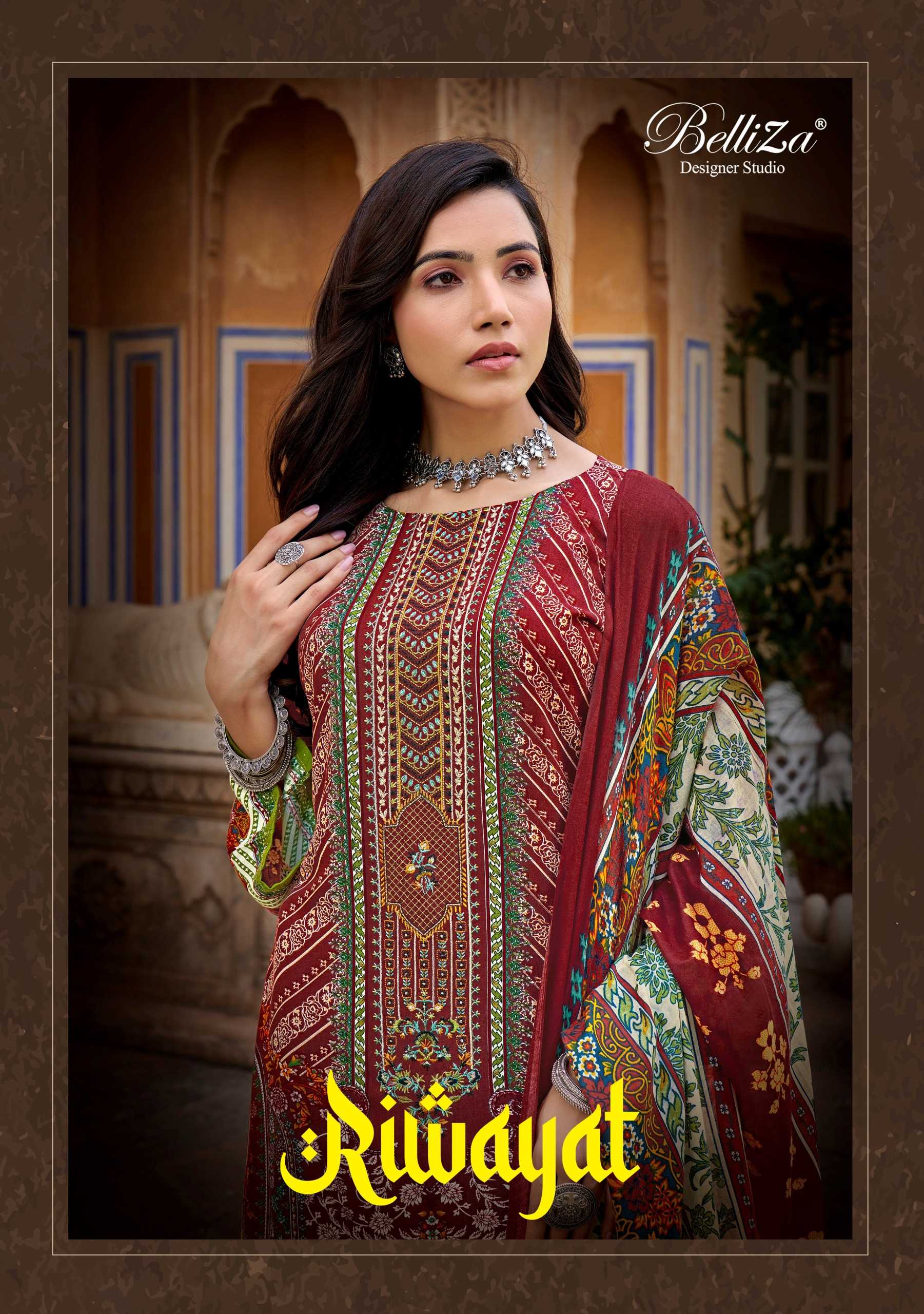 belliza designer studio riwayat mordent pakistani viscose rayon digital print salwar suit material