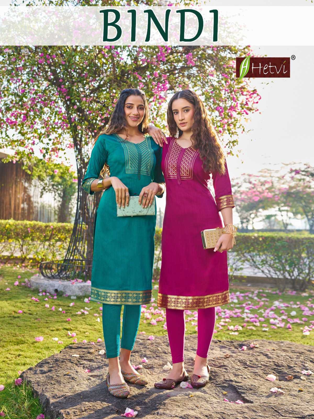 bindi by hetvi new launching trendy full stitch silk slub long kurti