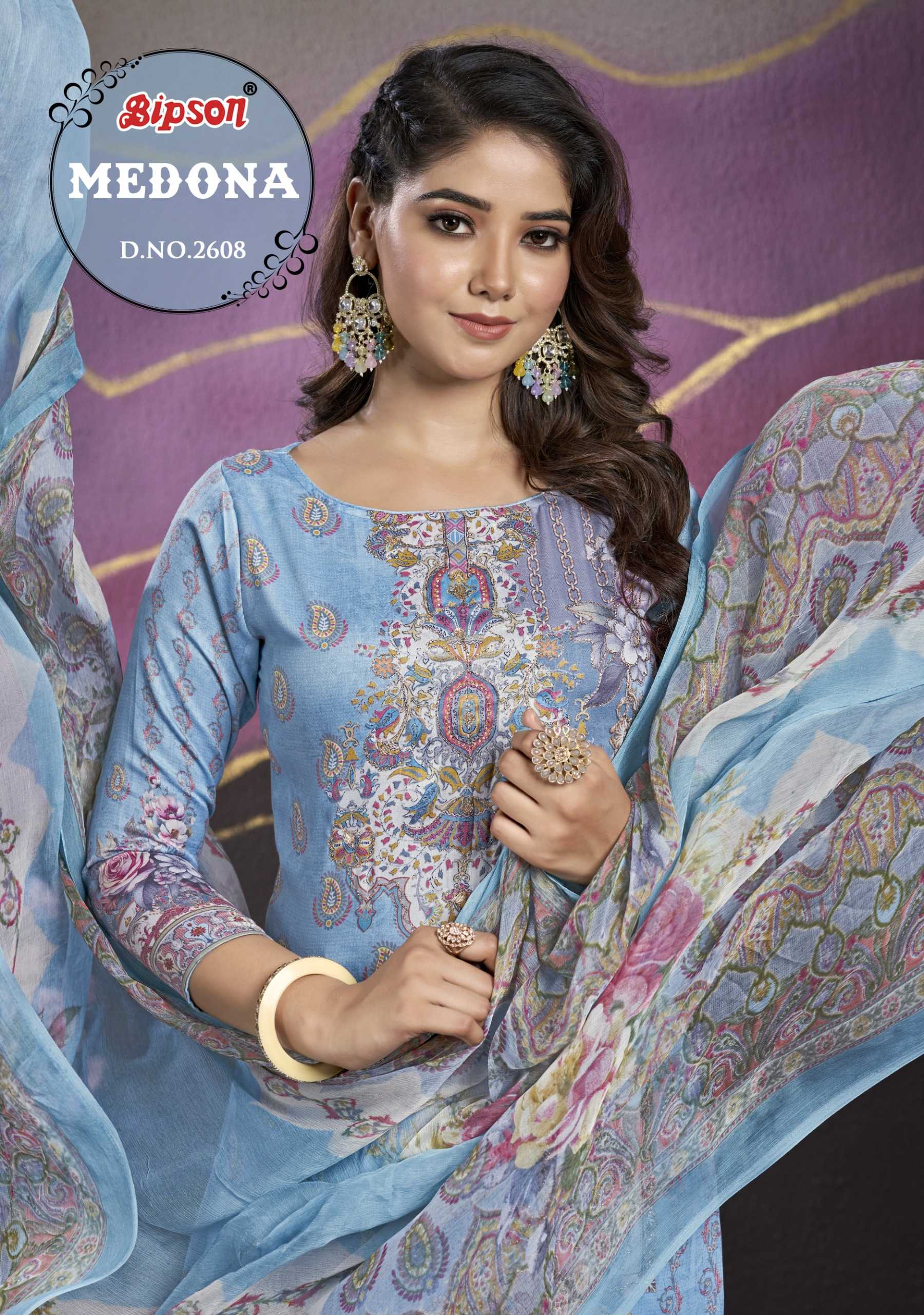 bipson medona 2608 launch daily wear satin with handwork salwar suit dress material