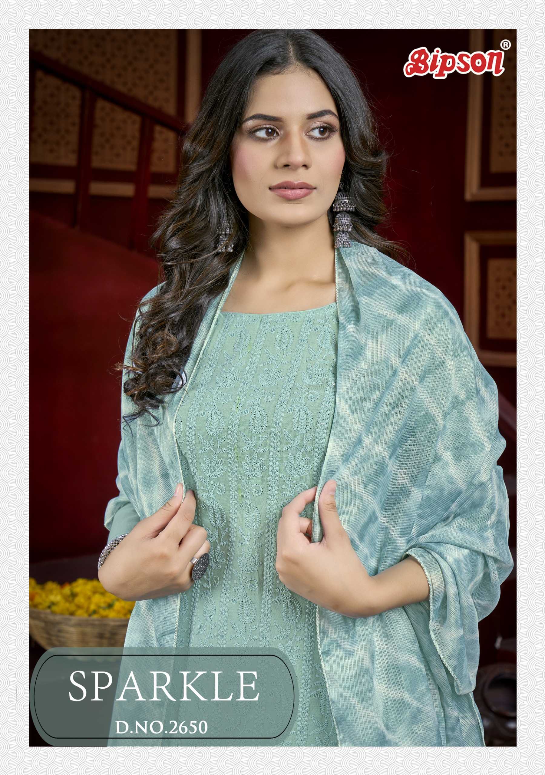 bipson prints 2650 beautiful look cotton fancy schiffli work salwar suit material supplier