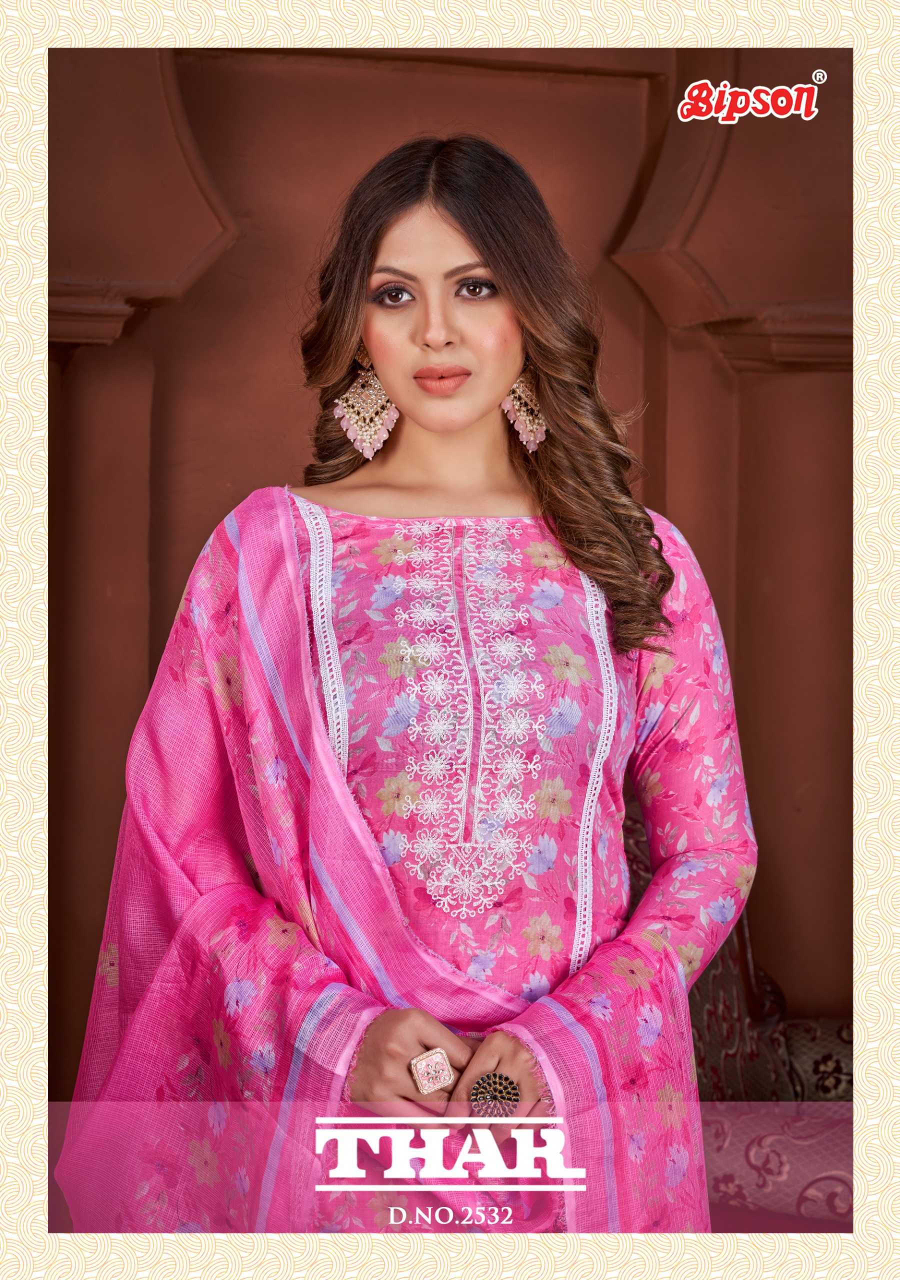 bipson thar 2532 cotton ladies suit with white thread embroidery 