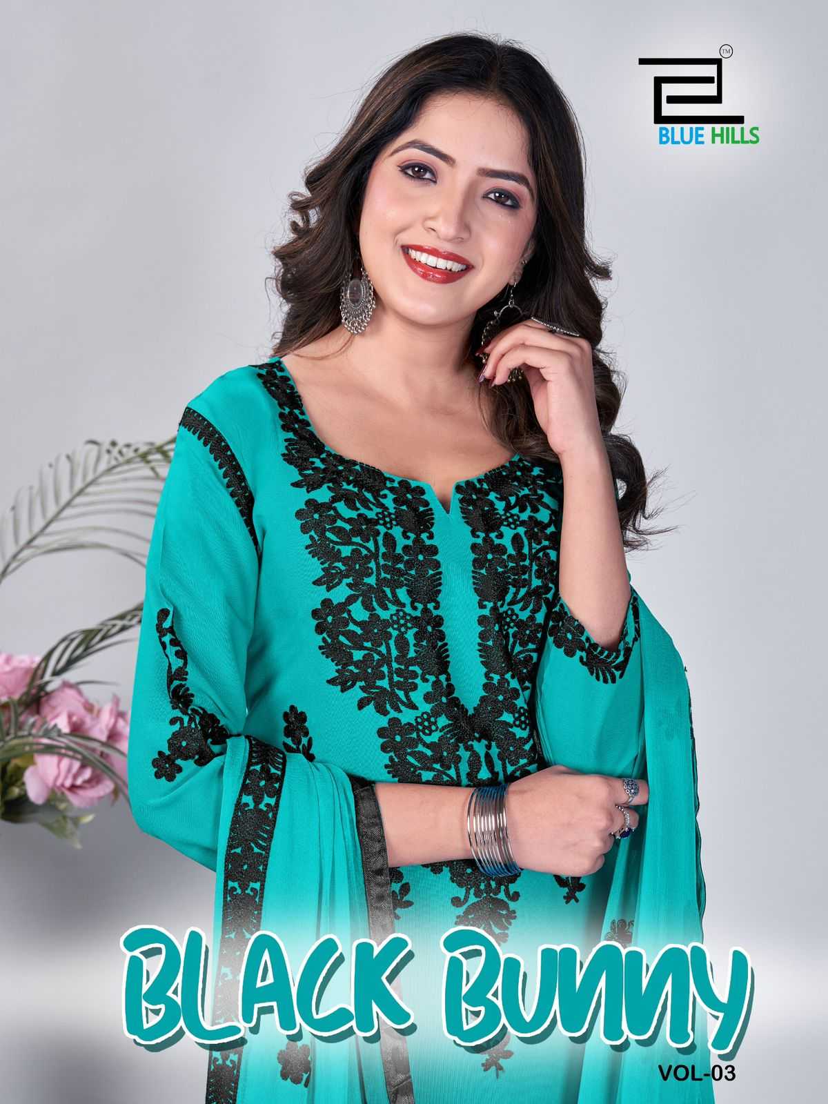 black bunny vol 3 by blue hills launch casual wear full stitch top bottom dupatta
