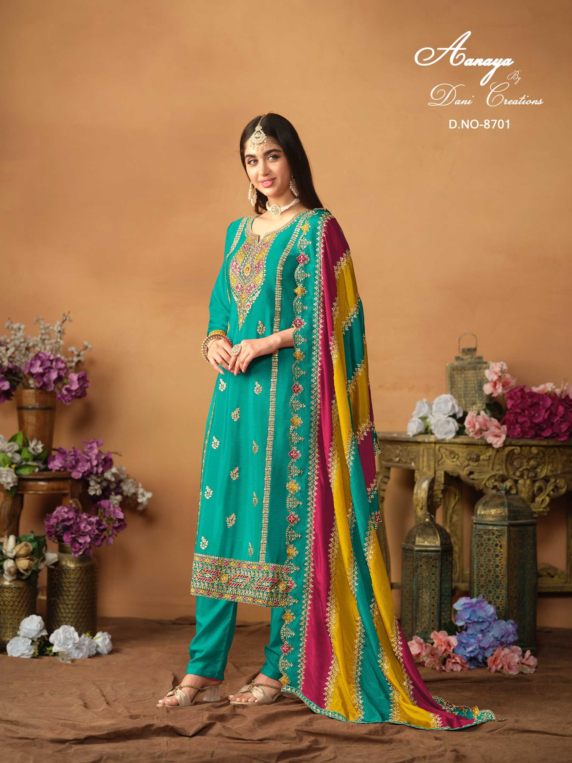 dani creation aanaya vol 187 fancy fastival wear chinon silk salwar kameez dress material