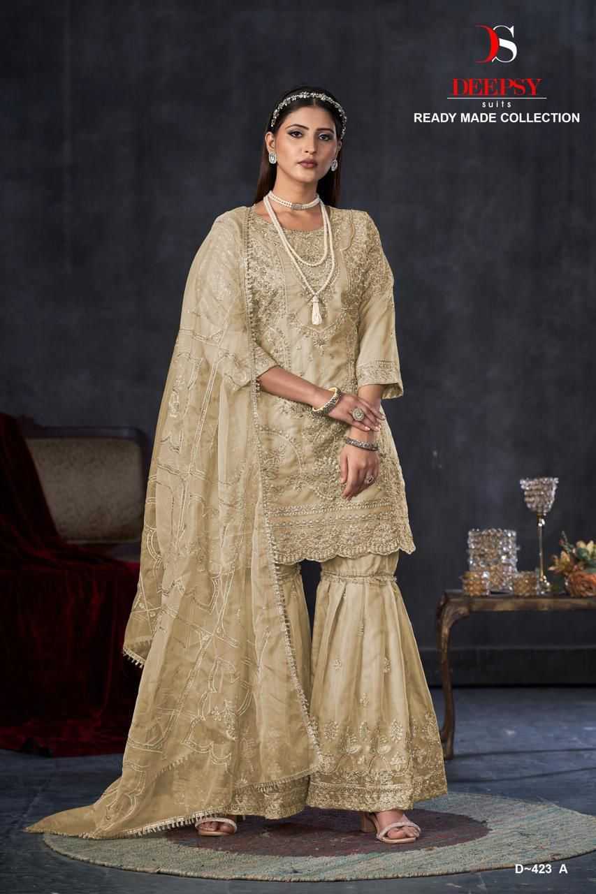 deepsy suits 423 launch hit design organza full stitch pakistani top gharara dupatta