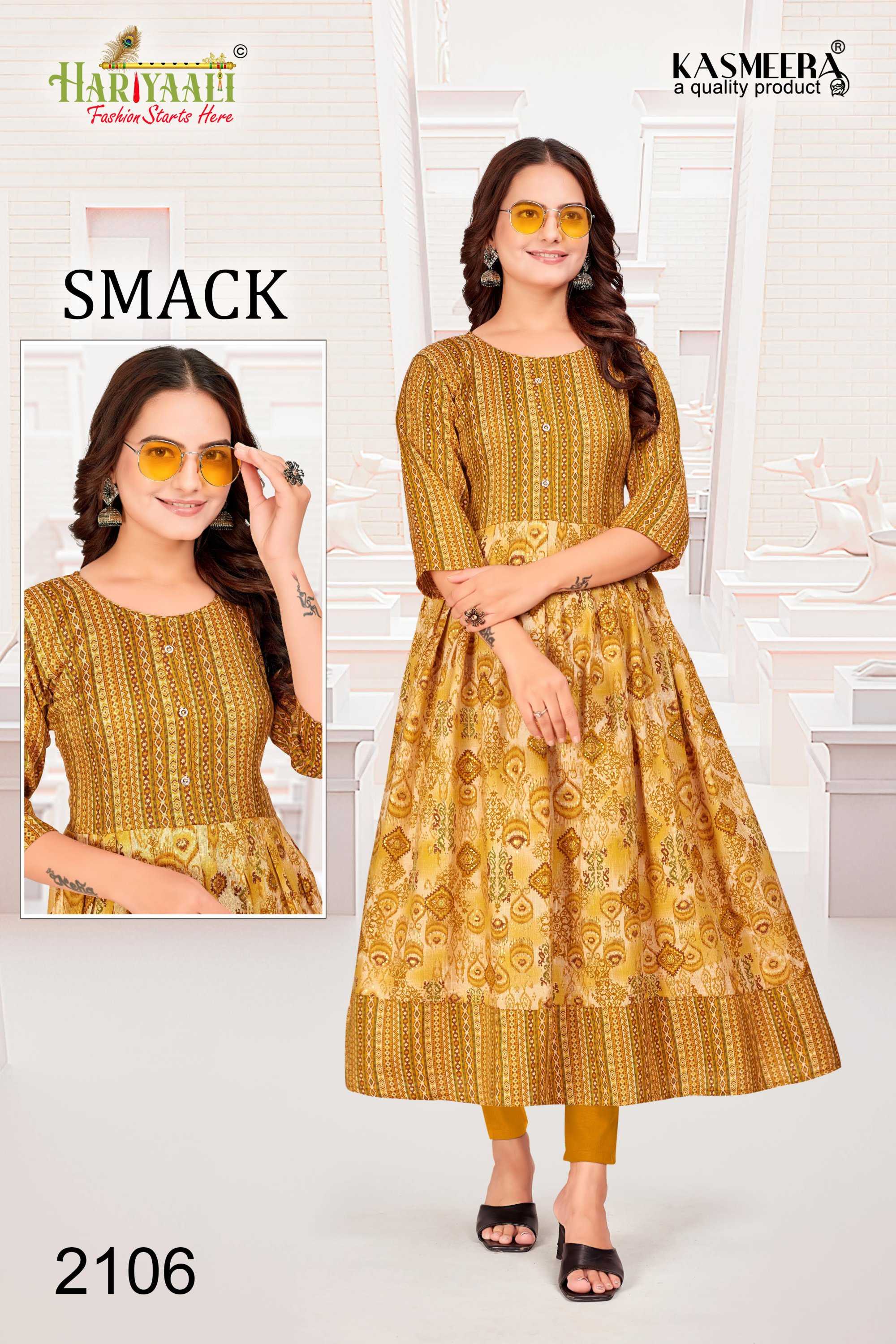 hariyaali smack vol 21 new trendy design capsual foil print long kurti combo set