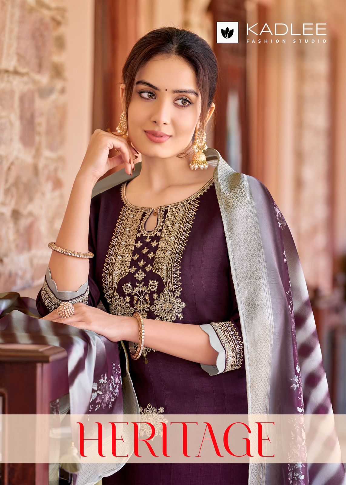 heritage by kadlee fashionable viscose weaving full stitch top bottom dupatta exports