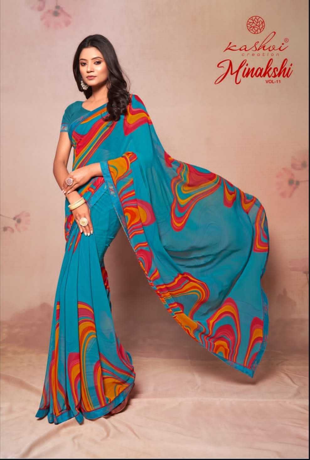 kashvi creation minakshi vol 11 present nwe fancy georgette saree the best wholesaler in surat 