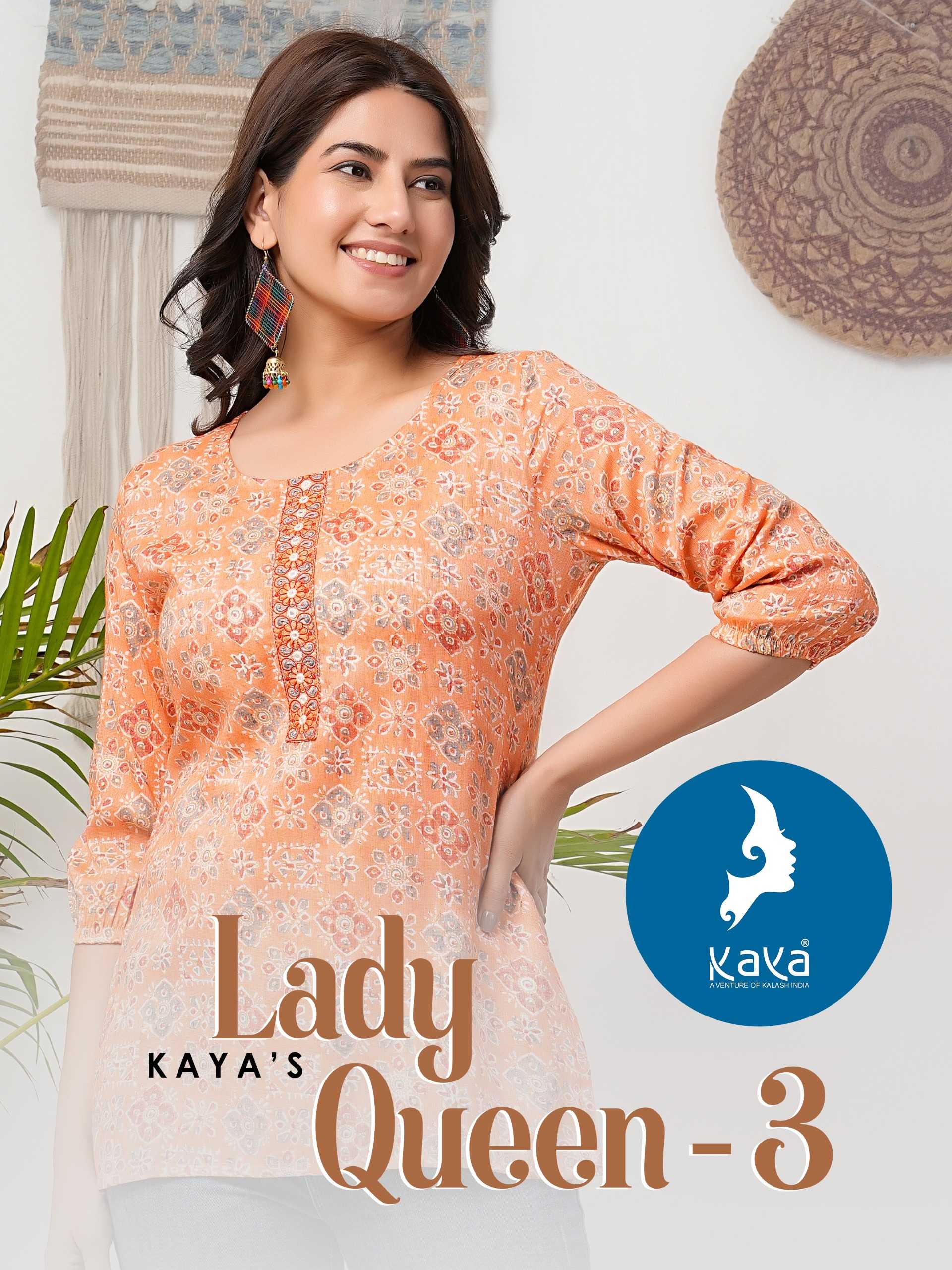 kaya presents lady queen 3 new trendy regular use capsule print short kurti