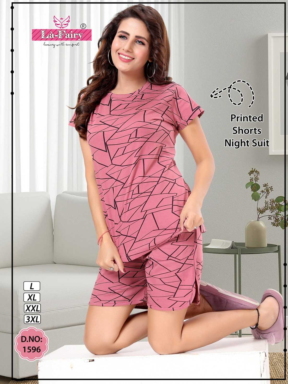  là fairy present 1596 launch regular use printed hosiery tshirt with hot pant nigth suit collection