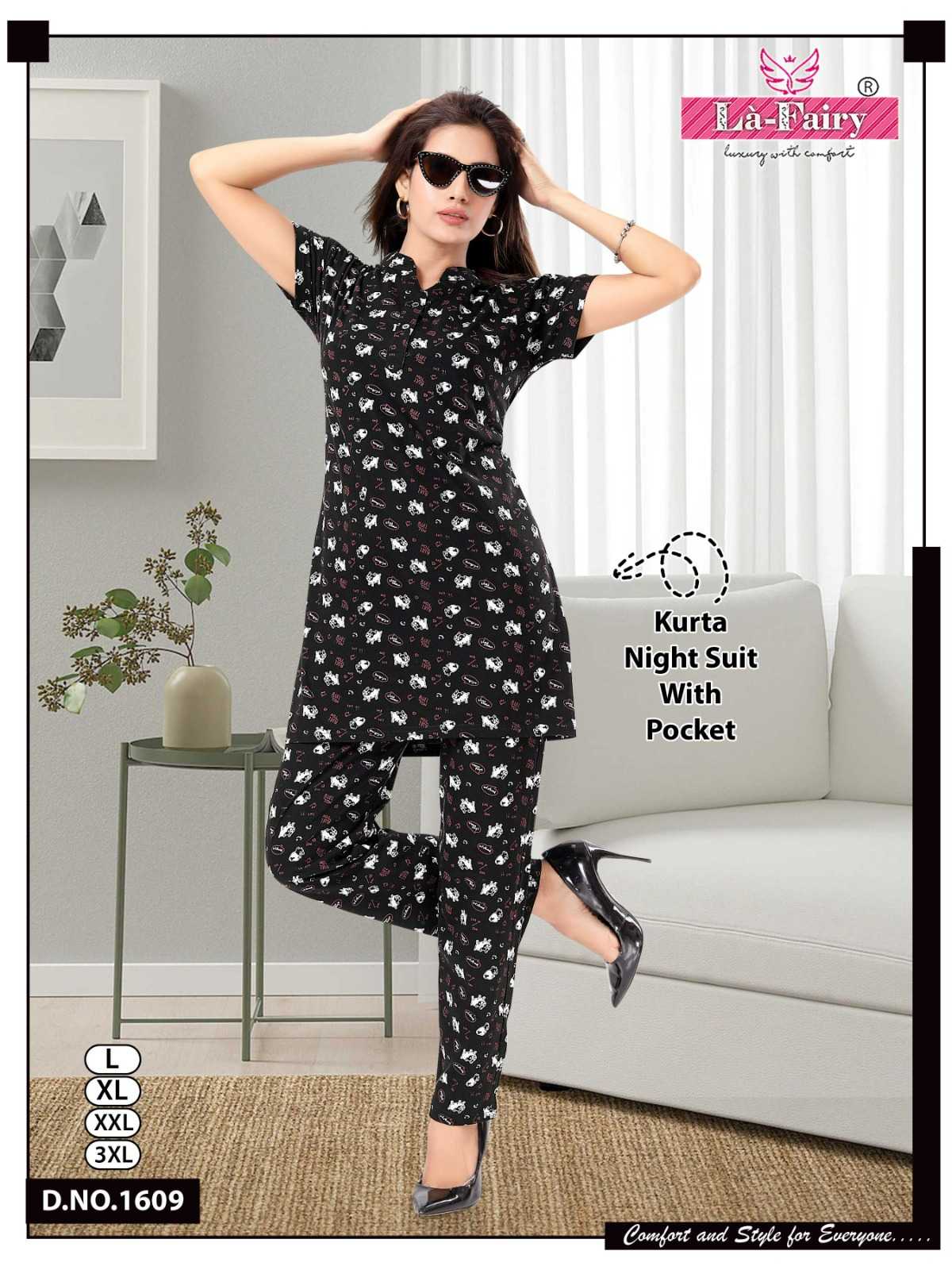 la fairy1609 fancy daily wear hosiery shinker full stitch kurta night suit